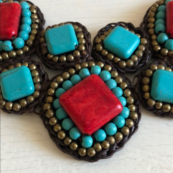 Thai Turquoise and Red Necklace - Picture 3 of 5